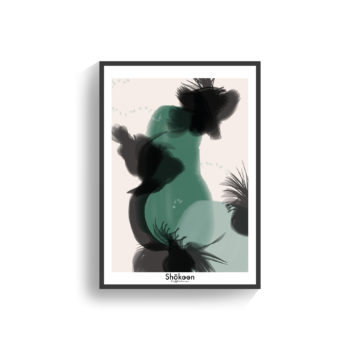 affiche-poster-deco-abstrait-contemporain-tableau-aquarelle-nature-eclosion-fleur-oiseau-beige-rose-vert-noir-www-shokoon-lafficheuse-com
