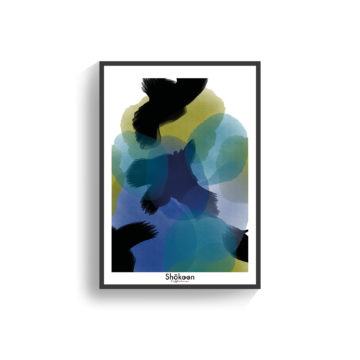 affiche-poster-deco-abstrait-contemporain-tableau-aquarelle-nature-oiseau-bleu-vert-noir-www-shokoon-lafficheuse-com