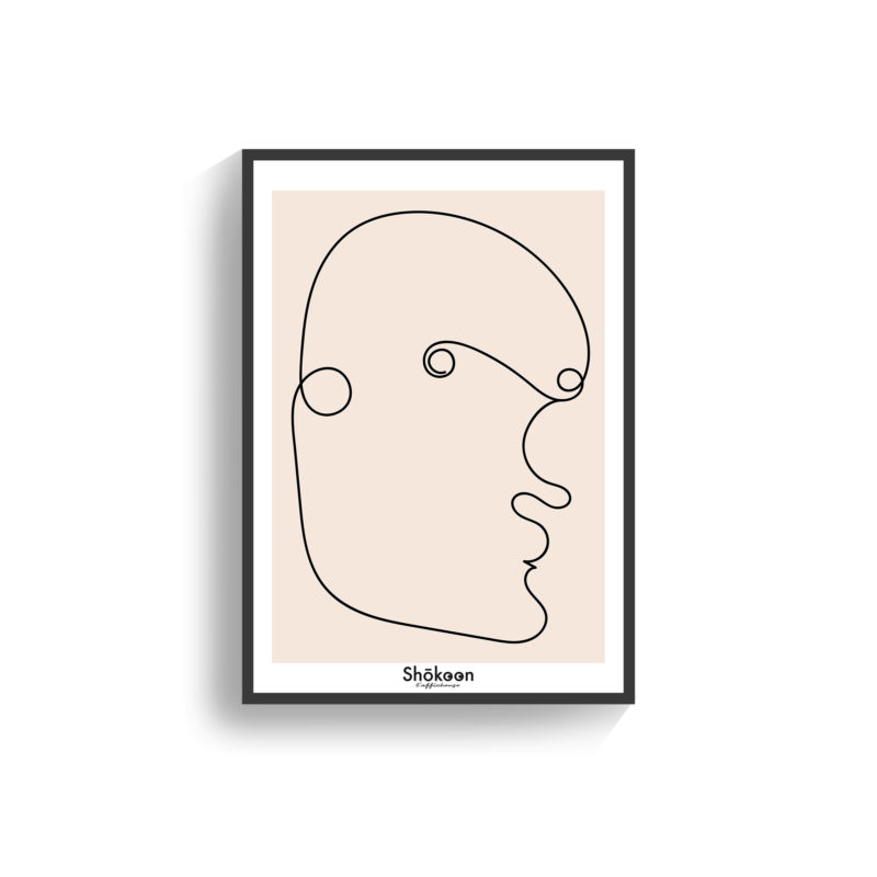 affiche-poster-deco-art-abstrait-lineart-visage-fond-beige-rose-www-shokoon-lafficheuse-com