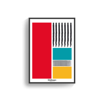affiche-poster-deco-design-contemporain-graphique-forme-geometrique-noir-rouge-jaune-moutarde-bleu-turquoise-www-shokoon-lafficheuse-com