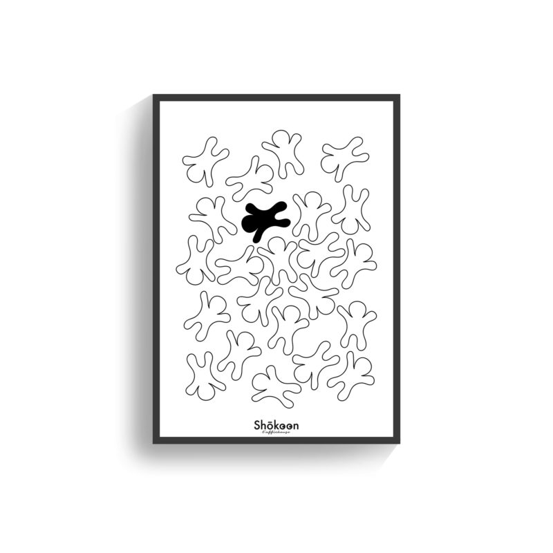 affiche-poster-deco-design-forme-bonhomme-foule-difference-metissage-noir-blanc-www-shokoon-lafficheuse-com