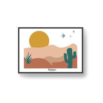affiche-poster-deco-minimaliste-arty-abstrait-matisse-hirondelle-paysage-soleil-desert-nature-cactus-jaune-moutarde-terracotta-vert-www-shokoon-lafficheuse-com