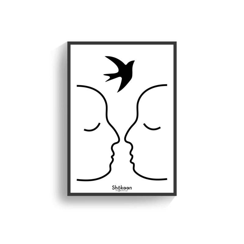 affiche-poster-deco-minimaliste-lineart-hirondelle-couple-bisou-amour-homme-gay-noir-www-shokoon-lafficheuse-com