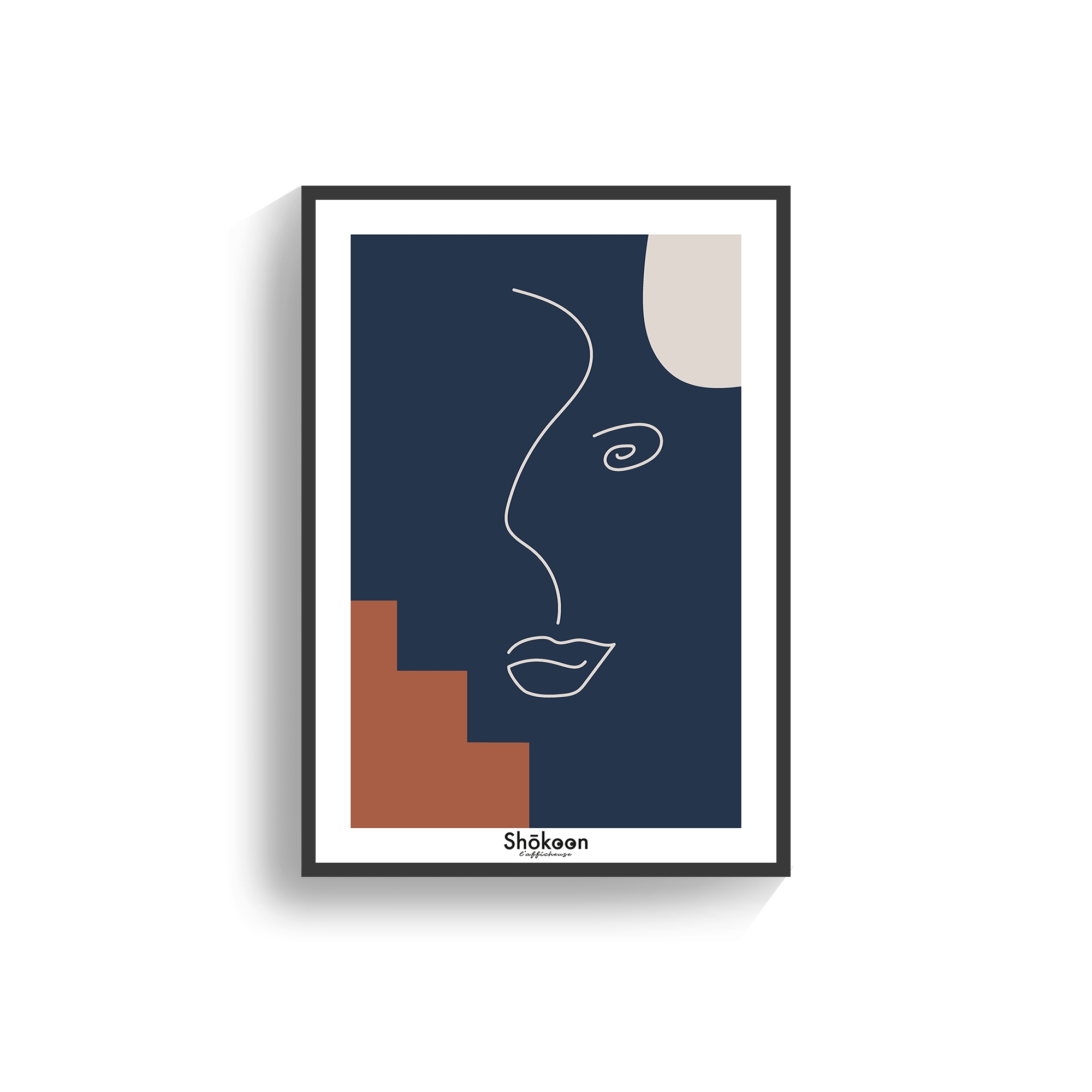 affiche-poster-forme-geometrique-abstraite-visage-lineart-terracotta-bleu-beige-shokoonlafficheuse.com