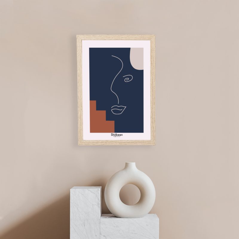 affiche-poster-visage-abstrait-lineart-forme-terracotta-bleu-shokoonlafficheuse