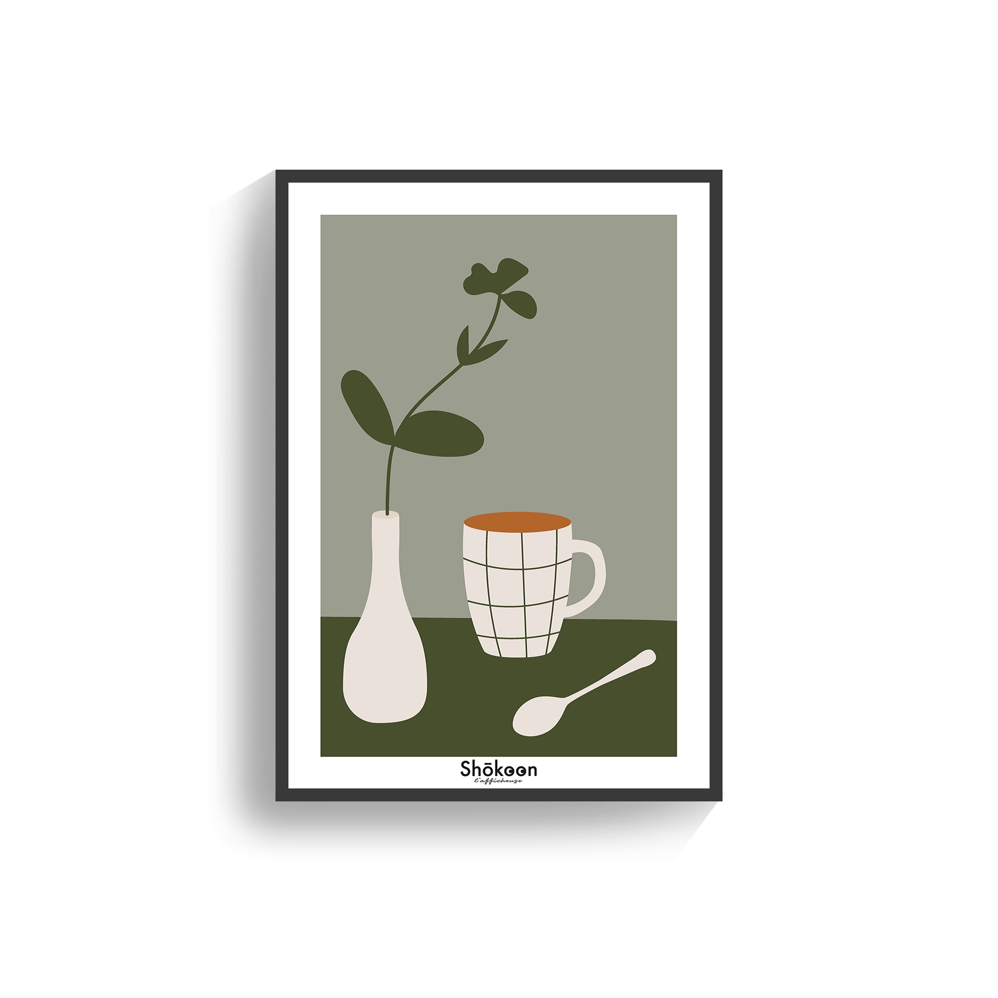 affiche-illustration-minimaliste-cuisine-mug-sur-table-shokoonlafficheuse.com